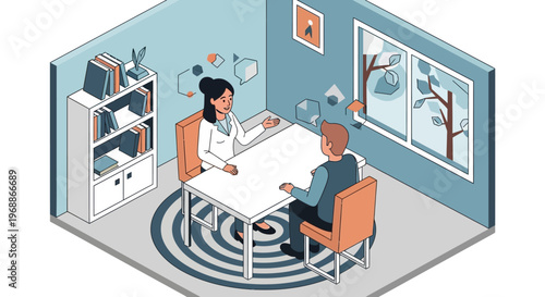 Therapist and patient in a counseling session discussing mental health.