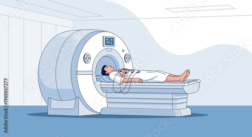 Patient undergoing MRI scan in a modern medical facility, diagnostic imaging technology