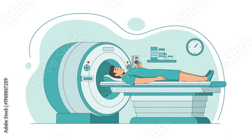 Patient undergoing MRI scan in a modern medical facility, diagnostic imaging technology