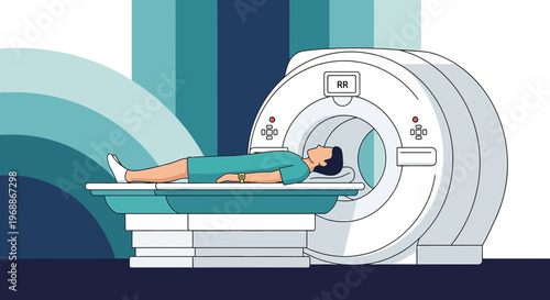 Patient undergoing MRI scan in a modern medical facility, diagnostic imaging technology