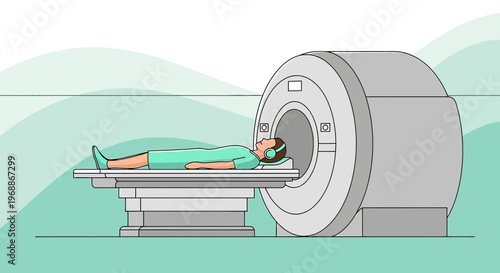 Patient undergoing MRI scan in a modern medical facility, diagnostic imaging technology