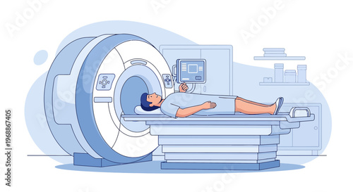 Patient undergoing MRI scan in a modern medical facility, diagnostic imaging technology