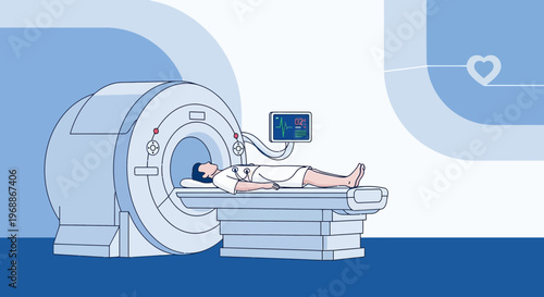 Patient undergoing MRI scan in a modern medical facility, diagnostic imaging technology