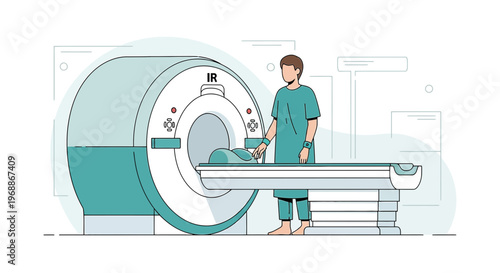 Patient undergoing MRI scan in a modern medical facility, diagnostic imaging technology