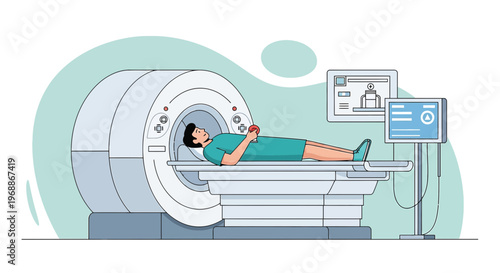 Patient undergoing MRI scan in a modern medical facility, diagnostic technology concept