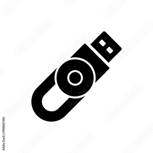 Black Solid USB Flash Drive Pendrive Silhouette Vector Icon for Technology Design on White Background