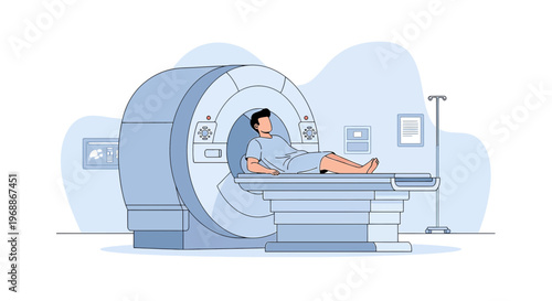 Patient undergoing MRI scan in a modern medical facility, medical imaging technology