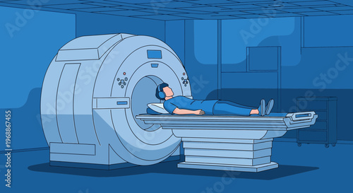 Patient undergoing MRI scan in a modern medical facility, diagnostic imaging technology