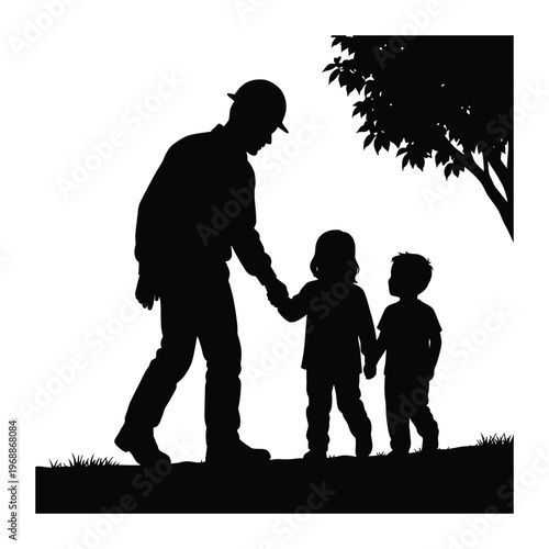 Adult With Children Silhouette Scene