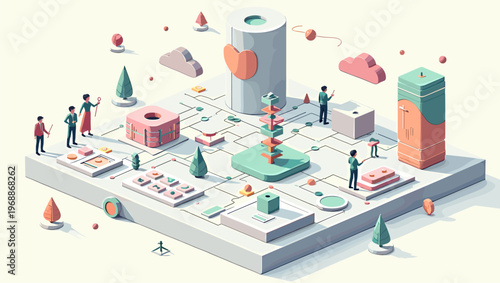 A modern isometric illustration of a sliced pyramid on a circular base, casting a shadow on a pale yellow background, conveying a sense of simplicity 