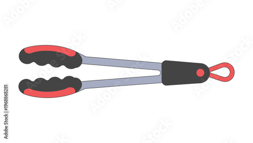 A pair of red and black kitchen tongs on a white background