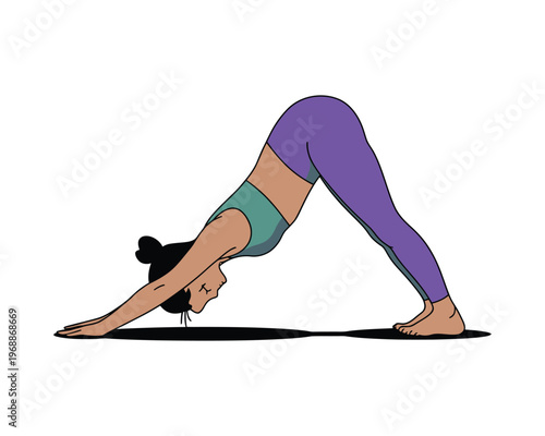 A woman in a downward-facing dog yoga pose on a mat