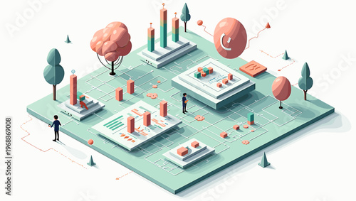 A person in a blue shirt interacts with a winding orange line on a white background, conveying a sense of exploration and discovery.