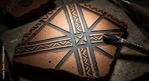 Ancient Pottery Craftsmanship: Intricate Geometric Patterns on Clay Fragment