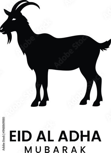 Eid aladha mubarak greeting card design featuring a silhouette of a goat, traditional islamic holiday celebration symbol