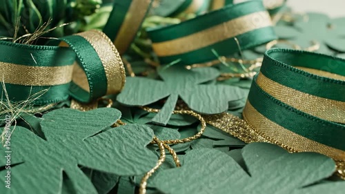 Festive St. Patrick's Day clover and ribbon decoration close-up