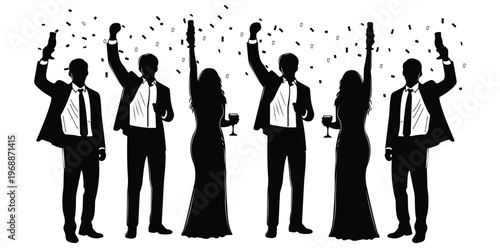 A group of people celebrating with confetti and drinks in a joyful scene