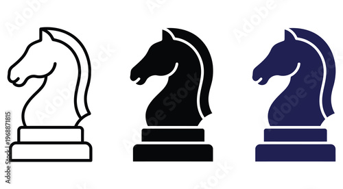 Chess knight strategy icon symbolizing planning, tactics and decision making. Business strategy, leadership, competition and management concept for corporate, finance and consulting projects.