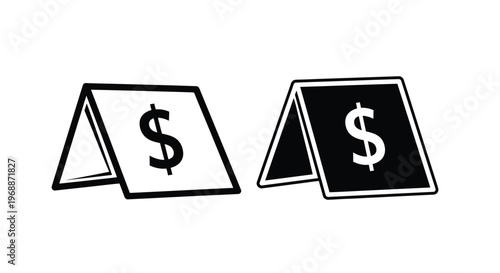 Two stylized dollar sign signs stand on a white background for financial concepts and business symbols.