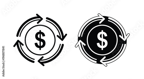 Circular arrows depict a constant flow of money represented by a dollar sign in two distinct styles.
