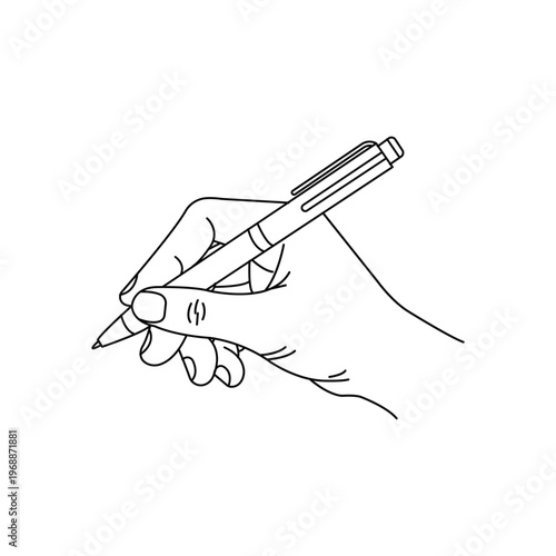 A hand holding a smartphone with a blank screen in a simple line drawing style