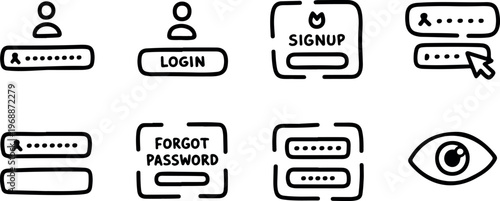 Collection of abstract vector icons representing user login, password fields, signup, and forgot password options.