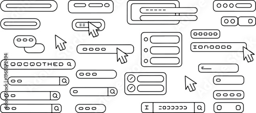 Collection of user interface elements and cursors for web design and digital applications.