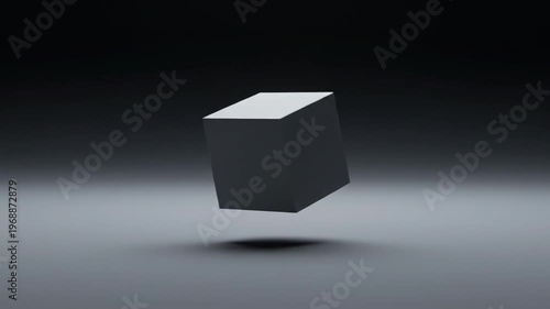 Abstract 3D geometric shapes rotating and casting shadows on a dark background