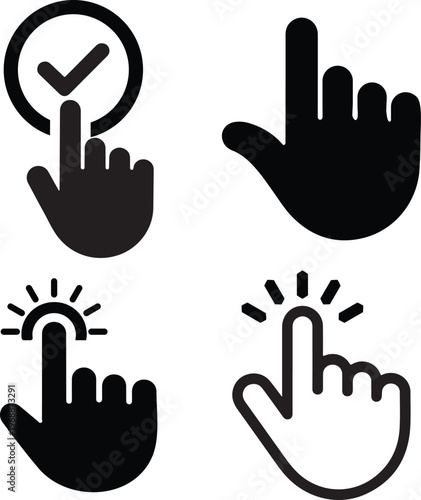 Hand pointer click icons representing tapping clicking and pointing actions