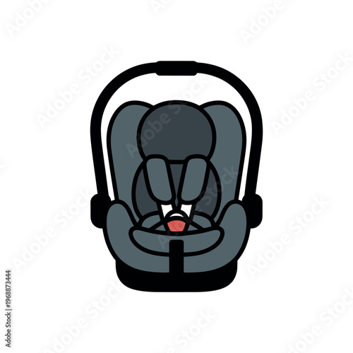 A modern gray child safety seat is depicted against a stark white background, illustrating a piece of essential automobile equipment for infant and toddler transportation.