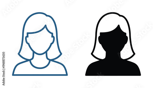 Dual representation of a woman's head line art and silhouette in contrasting styles