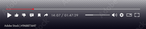 Videoplayer bar interface on chackered background with button play, timelime, speaker, volume, settings. Audio player for songs, podcast, playlist vector
