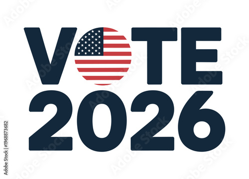 A graphic illustration encouraging people to vote in the 2026 United States elections with a patriotic American flag design