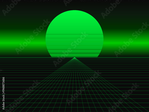 80s Retrowave Sun Horizon Perspective Grid Poster Art