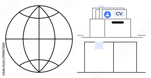Recruitment concept. Global recruitment connecting employers and job seekers worldwide through digital CV management. Recruitment with organized data systems for HR and employment sectors. Topics HR