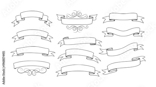 Hand Drawn Ribbon Banners Collection With Swirls And Folds handdrawn vintage