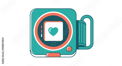 Teal smartwatch icon, heart rate monitor symbol, wearable technology, fitness tracker