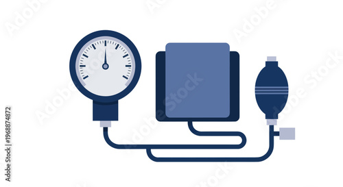 Medical blood pressure monitor, healthcare equipment, vector illustration, blue icons, medical device