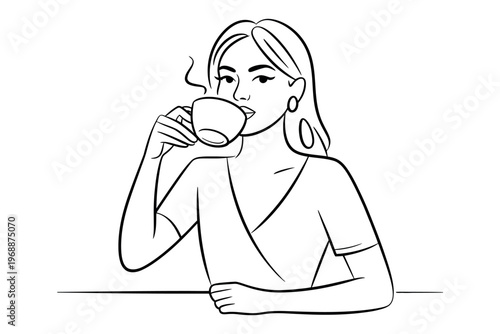 A woman enjoying a cup of coffee in a relaxed setting daily
