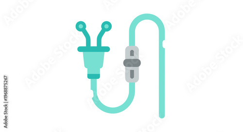 Teal medical IV drip line, intravenous tubing, healthcare equipment, vector illustration