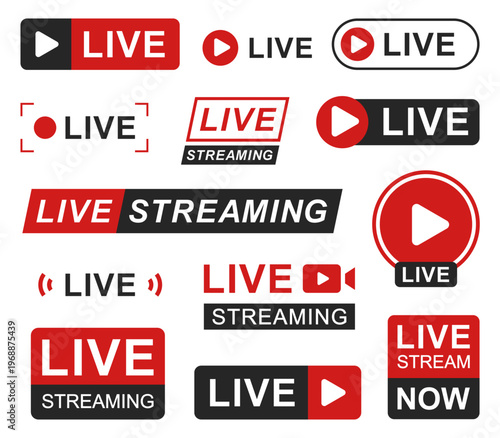 Set of isolated icons for streaming, live broadcast, blog, television, shows, live performances, news and various video content.