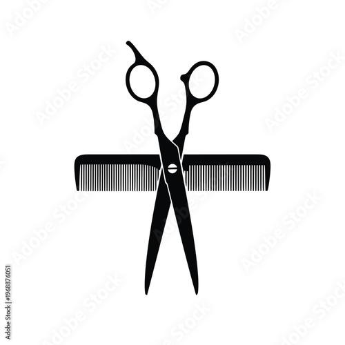 Scissors and comb for haircutting on white background