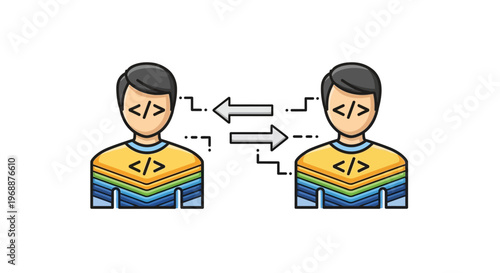 Two programmers exchanging code online.