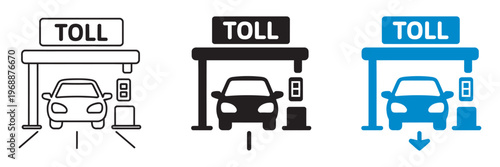 toll road icon set, toll plaza barrier symbol vector illustration isolated on white background transportation collection design