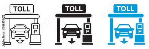 toll road icon set, toll plaza barrier symbol vector illustration isolated on white background transportation collection design