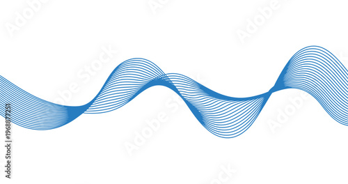 A blue wavy line made of many thin lines on a white background