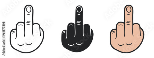 middle finger icon set, rude hand gesture symbols collection vector illustration isolated on white background bold simple style