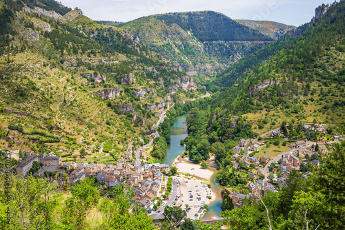 Village of Sainte-Enimie, the medieval city of the Tarn gorges on the Tarn river - France