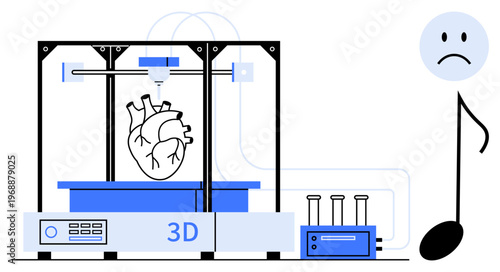 3D printing concept. 3D printing creating detailed human heart for medical or educational purposes. 3D printing revolutionizing healthcare, research, and customization. For healthcare, education