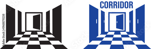 3D corridor illustration vector design_minimalist creative unique corridor,hallway perspective silhouette for hospital, corporate office building, school-college anymore